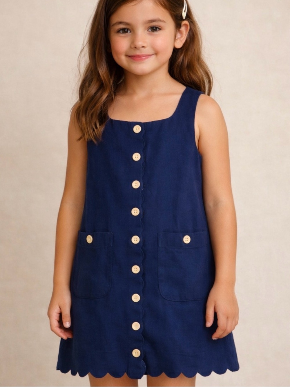 NWT Crewcuts J.Crew Girls Claudia Linen Blend Scalloped Dress Size 12 Blue